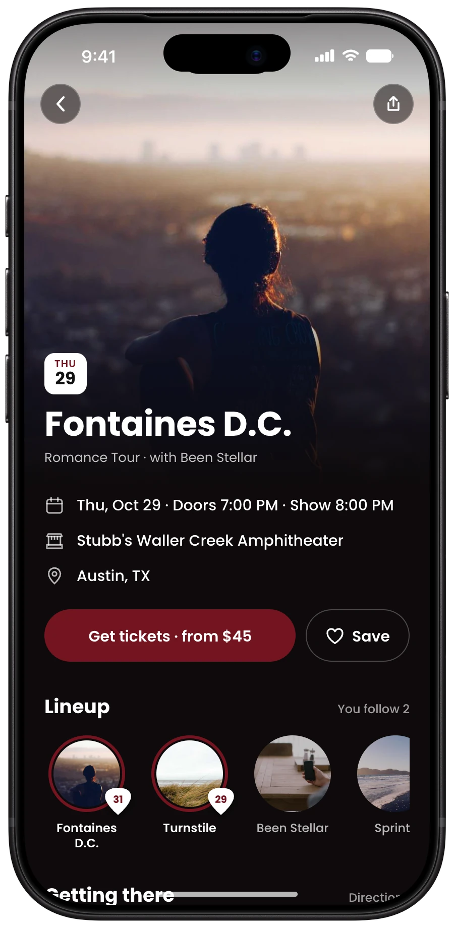 Event detail screen in dark mode on iPhone 18 Pro