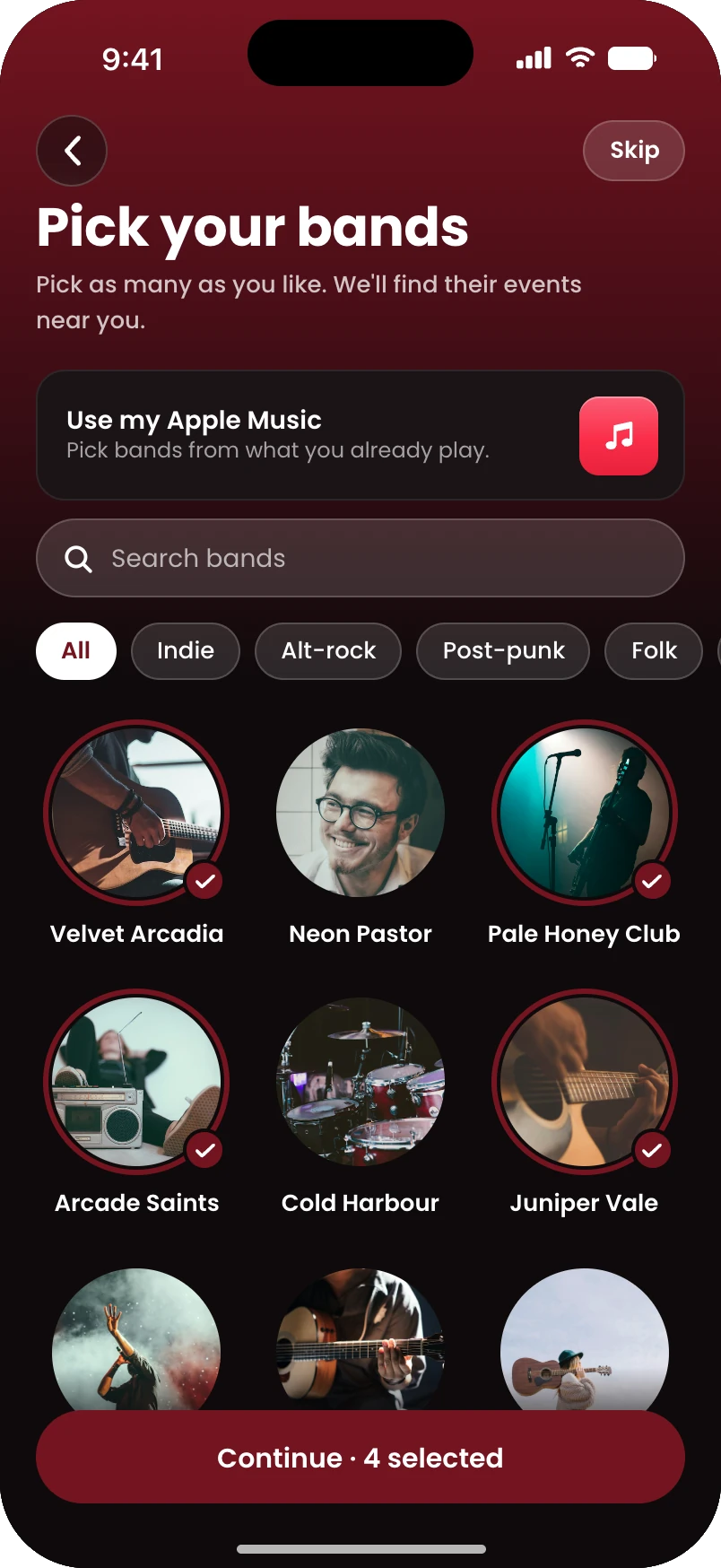 Step 3, Pick your bands