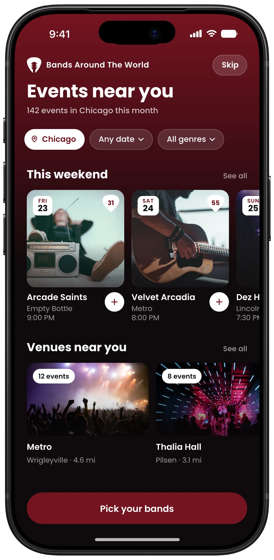 Polished Events near you screen on iPhone 18 Pro