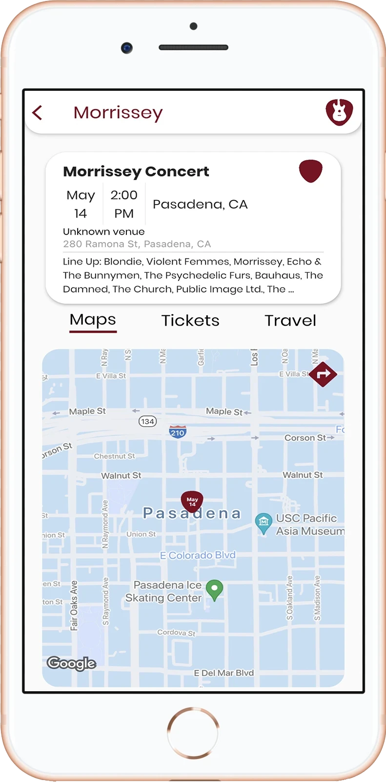 Current app, Event detail screen